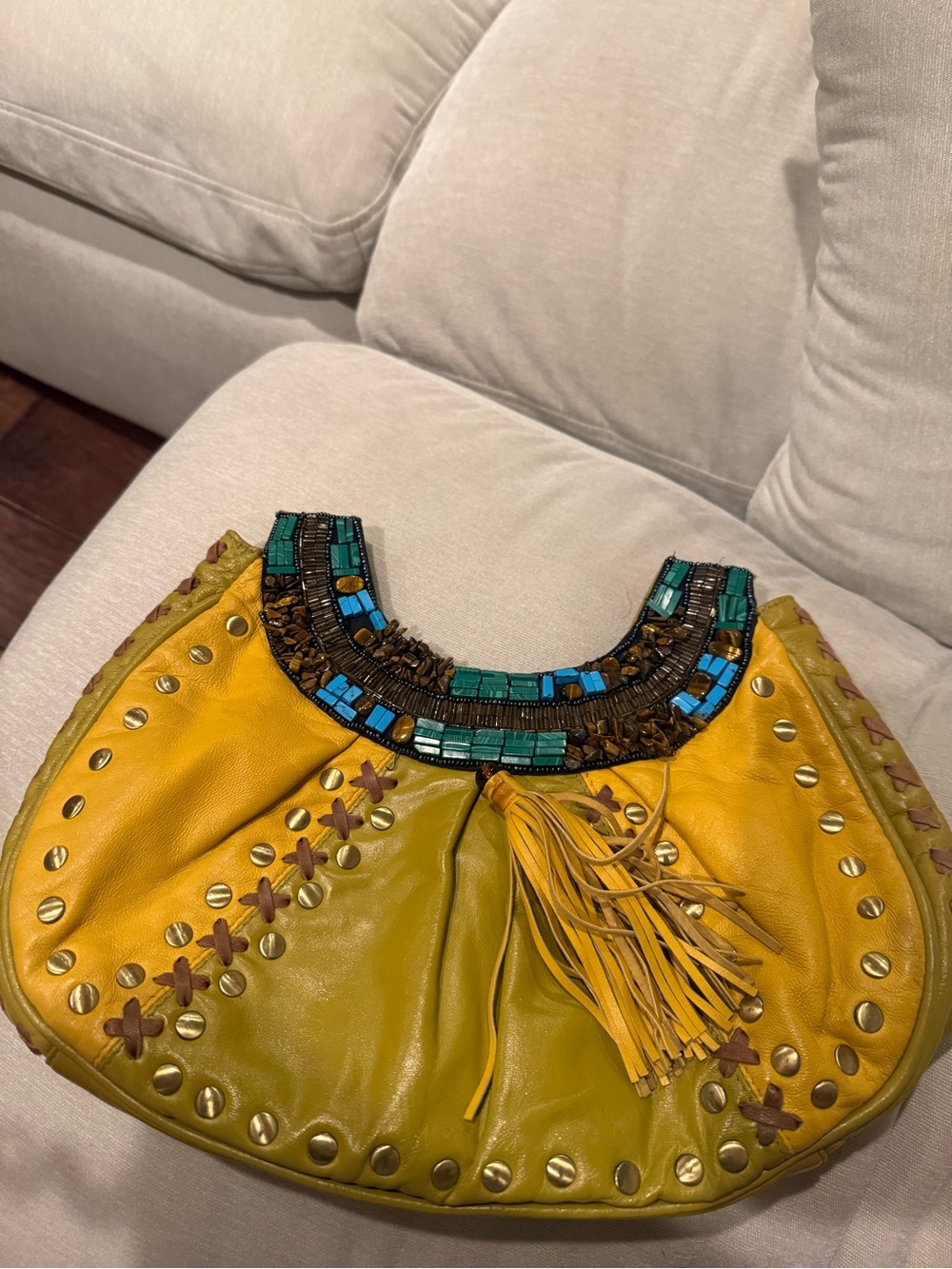 Mary Frances leather clutch with beading details - Picture 2 of 5